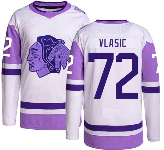 Adidas Alex Vlasic Chicago Blackhawks Authentic Hockey Fights Cancer Jersey -
