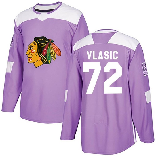 Adidas Alex Vlasic Chicago Blackhawks Youth Authentic Fights Cancer Practice Jersey - Purple