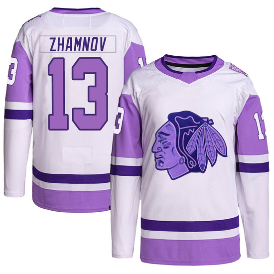 Adidas Alex Zhamnov Chicago Blackhawks Youth Authentic Hockey Fights Cancer Primegreen Jersey - White/Purple