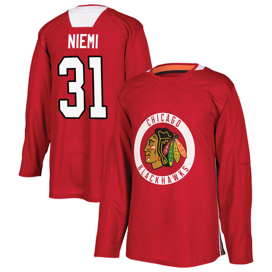 Adidas Antti Niemi Chicago Blackhawks Authentic Home Practice Jersey - Red