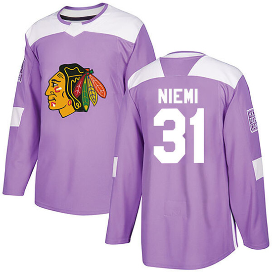 Adidas Antti Niemi Chicago Blackhawks Youth Authentic Fights Cancer Practice Jersey - Purple