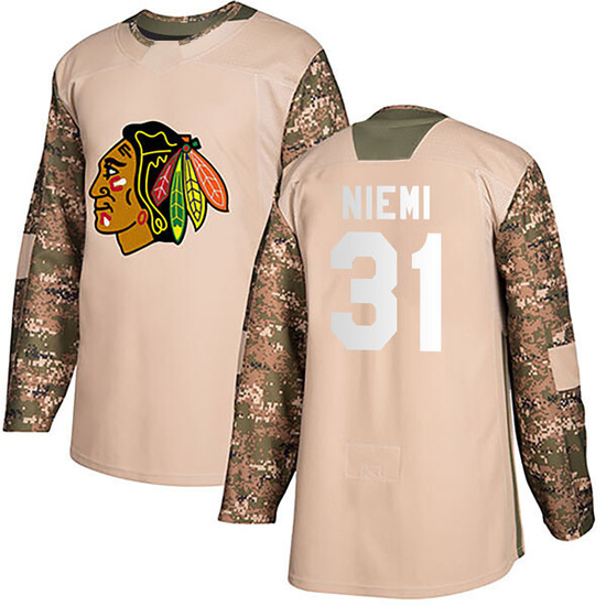 Adidas Antti Niemi Chicago Blackhawks Youth Authentic Veterans Day Practice Jersey - Camo