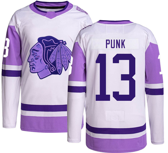 Adidas CM Punk Chicago Blackhawks Authentic Hockey Fights Cancer Jersey -