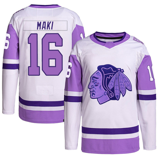 Adidas Chico Maki Chicago Blackhawks Authentic Hockey Fights Cancer Primegreen Jersey - White/Purple