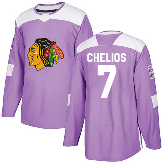 Adidas Chris Chelios Chicago Blackhawks Authentic Fights Cancer Practice Jersey - Purple