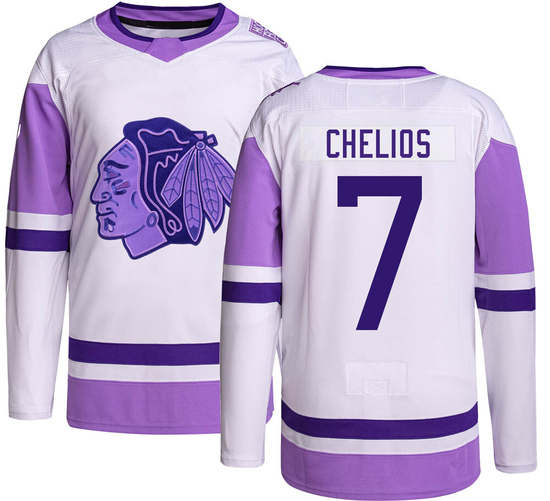 Adidas Chris Chelios Chicago Blackhawks Authentic Hockey Fights Cancer Jersey -