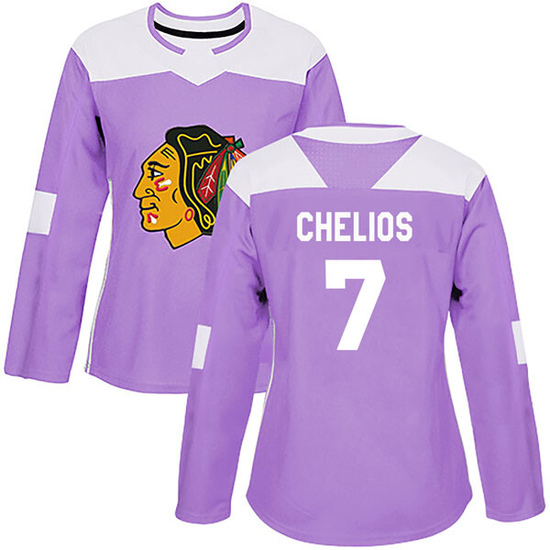 Adidas Chris Chelios Chicago Blackhawks Women's Authentic Fights Cancer Practice Jersey - Purple
