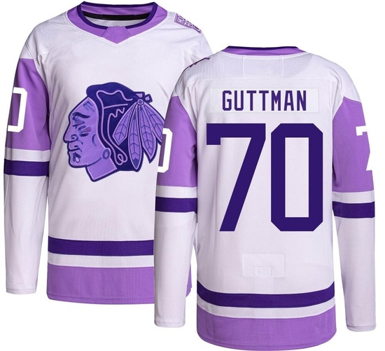 Adidas Cole Guttman Chicago Blackhawks Authentic Hockey Fights Cancer Jersey -