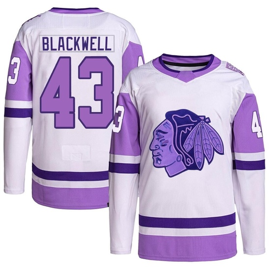 Adidas Colin Blackwell Chicago Blackhawks Youth Authentic Hockey Fights Cancer Primegreen Jersey - White/Purple
