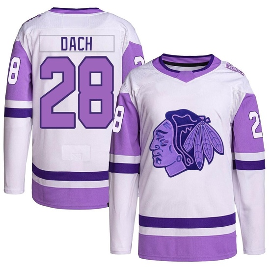 Adidas Colton Dach Chicago Blackhawks Youth Authentic Hockey Fights Cancer Primegreen Jersey - White/Purple