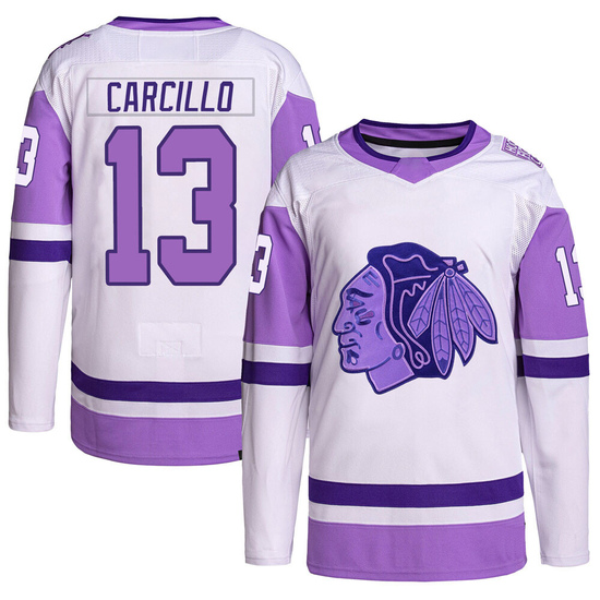 Adidas Daniel Carcillo Chicago Blackhawks Youth Authentic Hockey Fights Cancer Primegreen Jersey - White/Purple