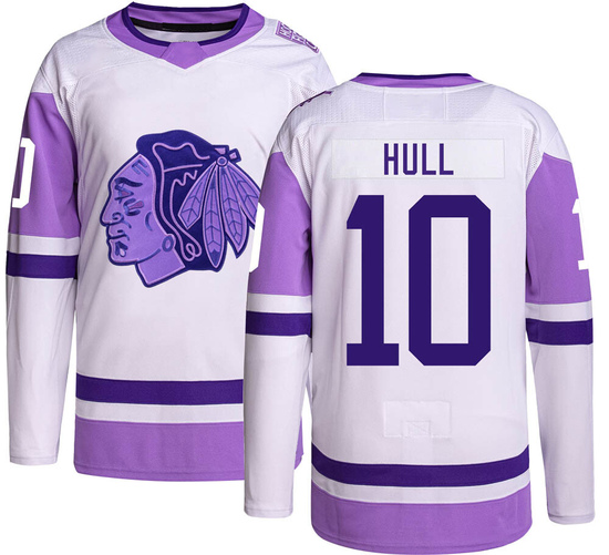 Adidas Dennis Hull Chicago Blackhawks Authentic Hockey Fights Cancer Jersey -