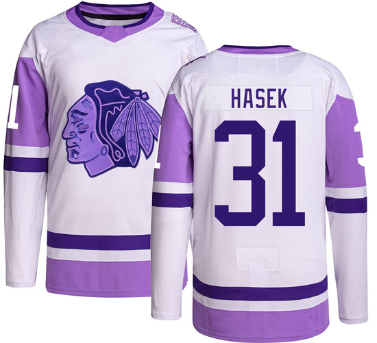 Adidas Dominik Hasek Chicago Blackhawks Authentic Hockey Fights Cancer Jersey -