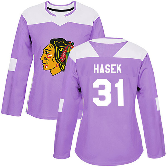 Adidas Dominik Hasek Chicago Blackhawks Women's Authentic Fights Cancer Practice Jersey - Purple