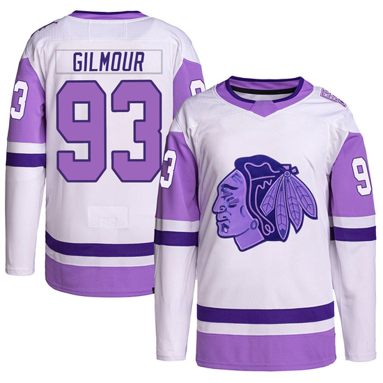 Adidas Doug Gilmour Chicago Blackhawks Authentic Hockey Fights Cancer Primegreen Jersey - White/Purple
