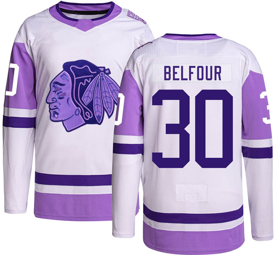 Adidas ED Belfour Chicago Blackhawks Authentic Hockey Fights Cancer Jersey -