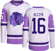Adidas Ed Olczyk Chicago Blackhawks Authentic Hockey Fights Cancer Jersey -