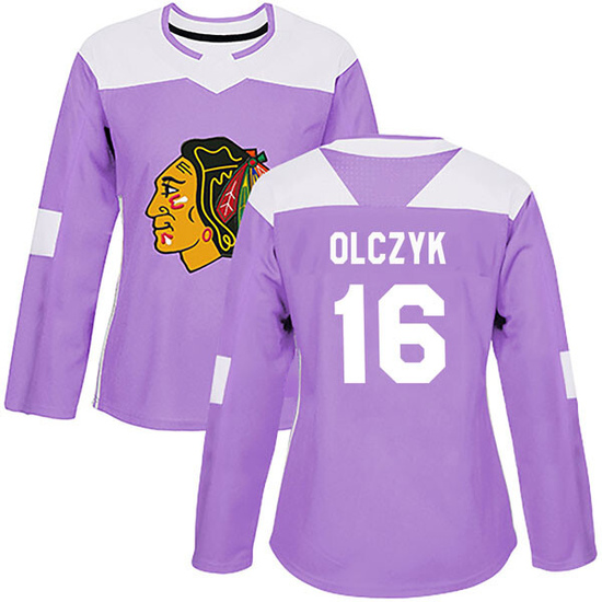 Adidas Ed Olczyk Chicago Blackhawks Women's Authentic Fights Cancer Practice Jersey - Purple