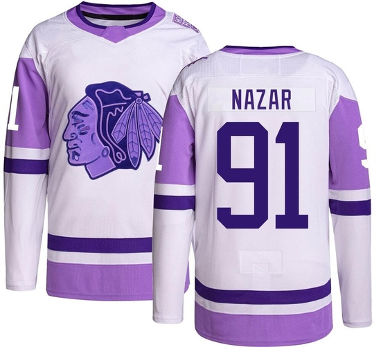 Adidas Frank Nazar Chicago Blackhawks Authentic Hockey Fights Cancer Jersey -
