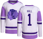 Adidas Glenn Hall Chicago Blackhawks Authentic Hockey Fights Cancer Jersey -