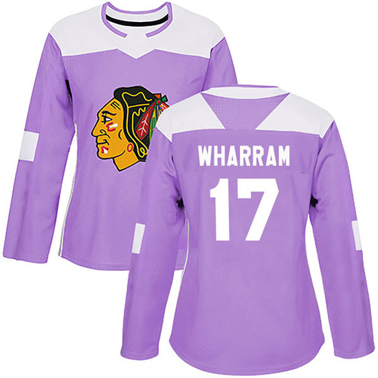 Adidas Kenny Wharram Chicago Blackhawks Women's Authentic Fights Cancer Practice Jersey - Purple