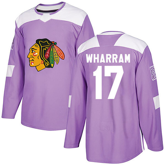 Adidas Kenny Wharram Chicago Blackhawks Youth Authentic Fights Cancer Practice Jersey - Purple