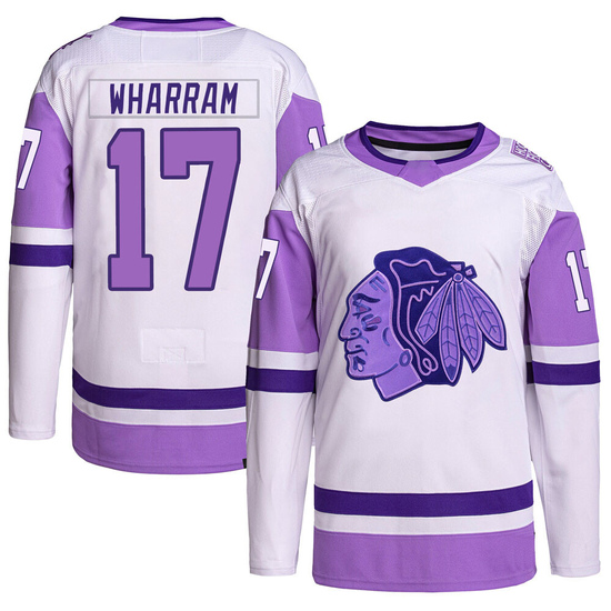 Adidas Kenny Wharram Chicago Blackhawks Youth Authentic Hockey Fights Cancer Primegreen Jersey - White/Purple