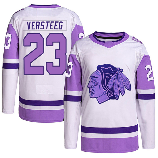Adidas Kris Versteeg Chicago Blackhawks Authentic Hockey Fights Cancer Primegreen Jersey - White/Purple