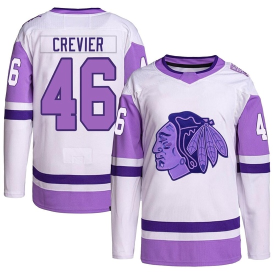 Adidas Louis Crevier Chicago Blackhawks Youth Authentic Hockey Fights Cancer Primegreen Jersey - White/Purple
