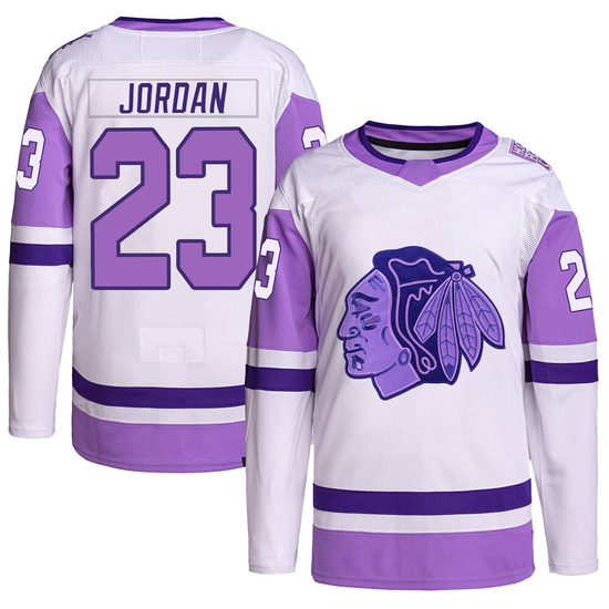 Adidas Michael Jordan Chicago Blackhawks Youth Authentic Hockey Fights Cancer Primegreen Jersey - White/Purple