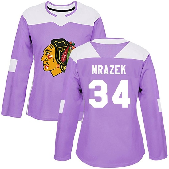 Adidas Petr Mrazek Chicago Blackhawks Women's Authentic Fights Cancer Practice Jersey - Purple