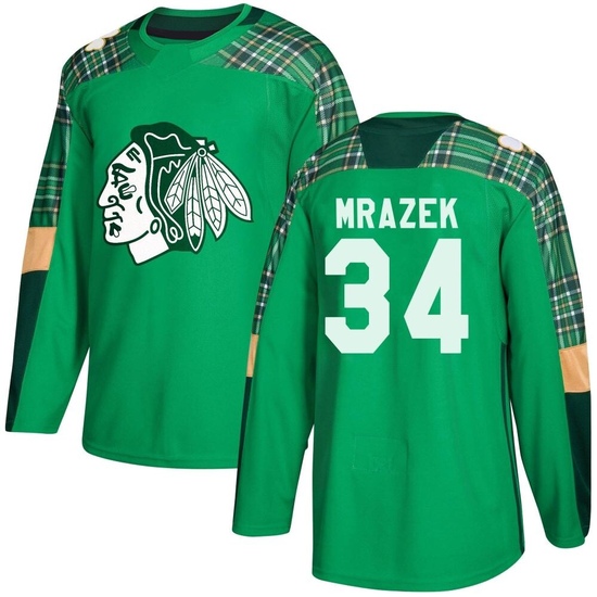 Adidas Petr Mrazek Chicago Blackhawks Youth Authentic St. Patrick's Day Practice Jersey - Green