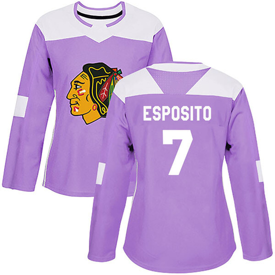 Adidas Phil Esposito Chicago Blackhawks Women's Authentic Fights Cancer Practice Jersey - Purple