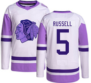 Adidas Phil Russell Chicago Blackhawks Authentic Hockey Fights Cancer Jersey -