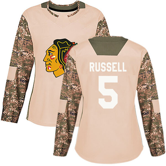 Adidas Phil Russell Chicago Blackhawks Women's Authentic Veterans Day Practice Jersey - Camo