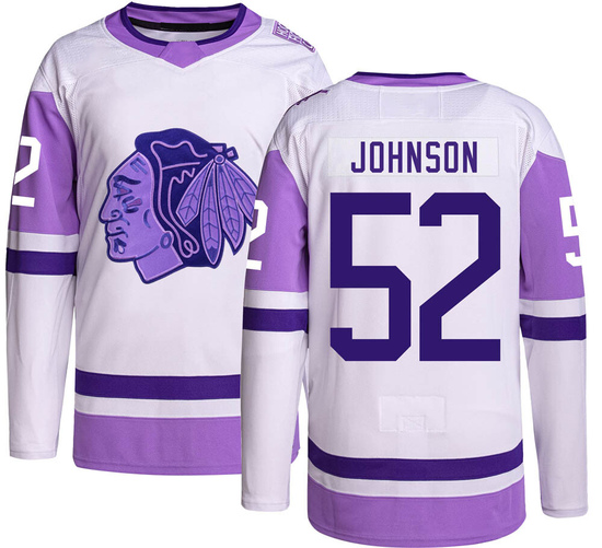 Adidas Reese Johnson Chicago Blackhawks Authentic Hockey Fights Cancer Jersey -