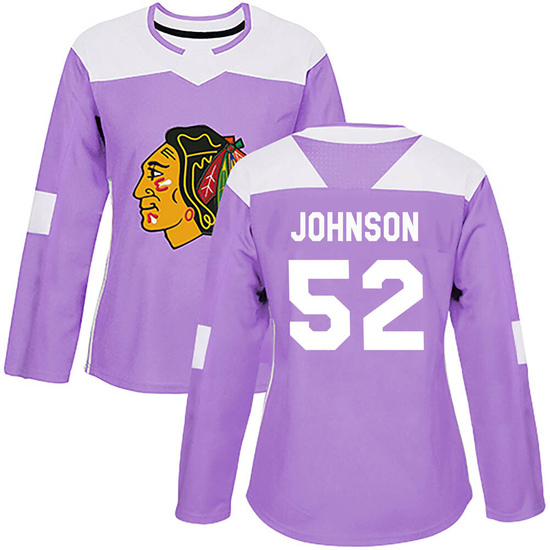 Adidas Reese Johnson Chicago Blackhawks Women's Authentic Fights Cancer Practice Jersey - Purple