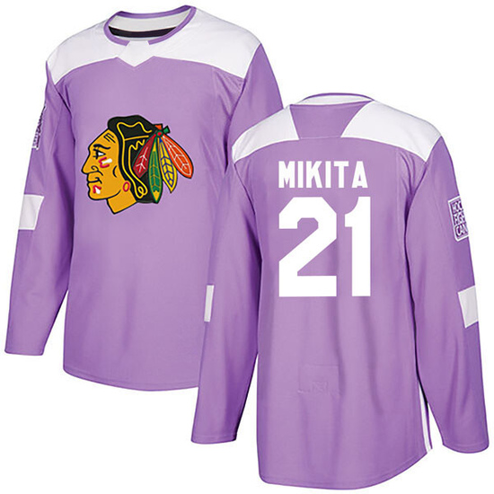 Adidas Stan Mikita Chicago Blackhawks Authentic Fights Cancer Practice Jersey - Purple