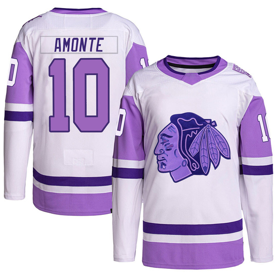 Adidas Tony Amonte Chicago Blackhawks Authentic Hockey Fights Cancer Primegreen Jersey - White/Purple