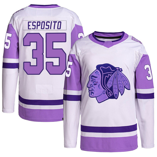 Adidas Tony Esposito Chicago Blackhawks Authentic Hockey Fights Cancer Primegreen Jersey - White/Purple