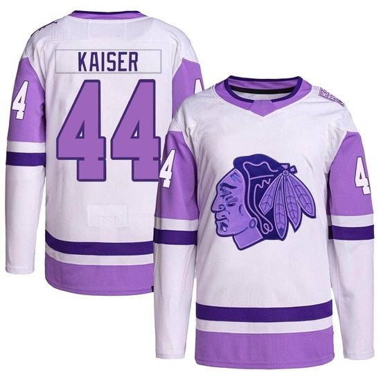 Adidas Wyatt Kaiser Chicago Blackhawks Authentic Hockey Fights Cancer Primegreen Jersey - White/Purple
