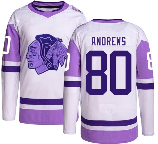 Adidas Zach Andrews Chicago Blackhawks Authentic Hockey Fights Cancer Jersey -