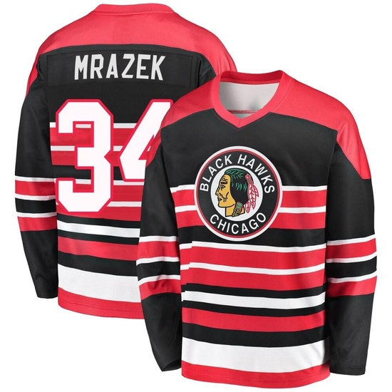 Fanatics Branded Petr Mrazek Chicago Blackhawks Youth Premier Breakaway Heritage Jersey - Red/Black