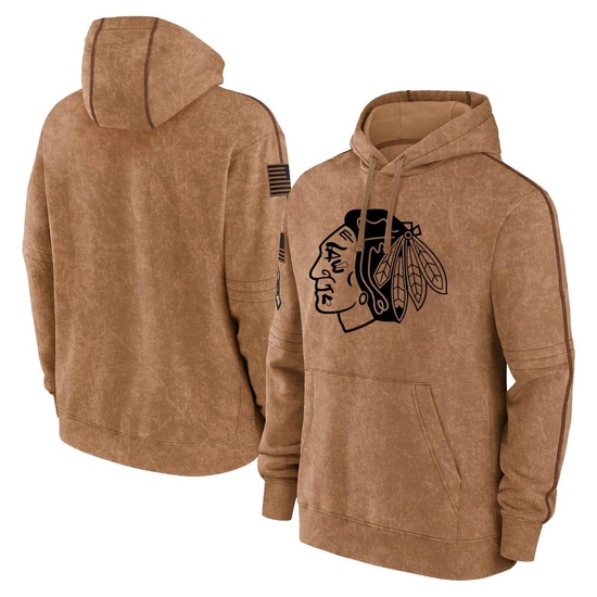 Chicago Blackhawks 2023 Salute to Service Club Pullover Hoodie - Brown