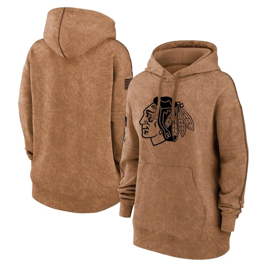 Chicago Blackhawks Women's 2023 Salute to Service Pullover Hoodie - Brown
