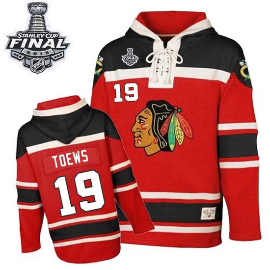 Jonathan Toews Chicago Blackhawks Youth Authentic Old Time Hockey Sawyer Hooded Sweatshirt 2015 Stanley Cup Patch - Red